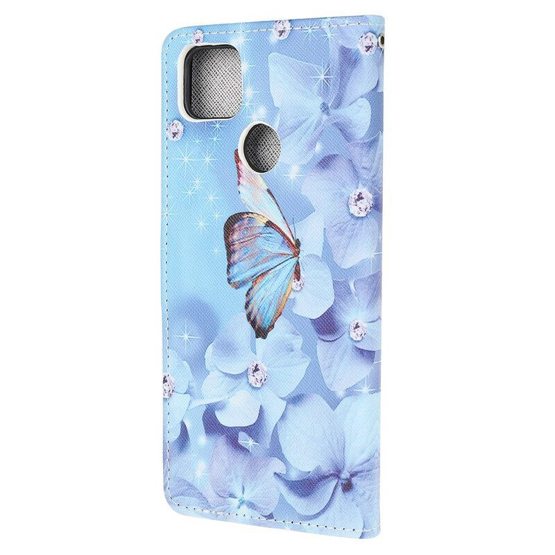 Kotelot Xiaomi Redmi 9C Suojaketju Kuori Diamond Butterflies Hihnalla