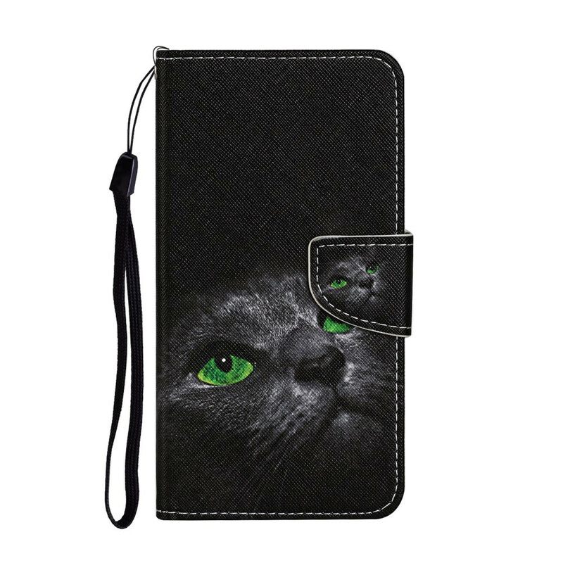 Nahkakotelo Xiaomi Redmi 9C Black Cat Green Eyes