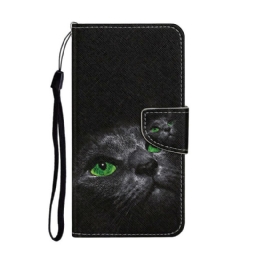 Nahkakotelo Xiaomi Redmi 9C Black Cat Green Eyes