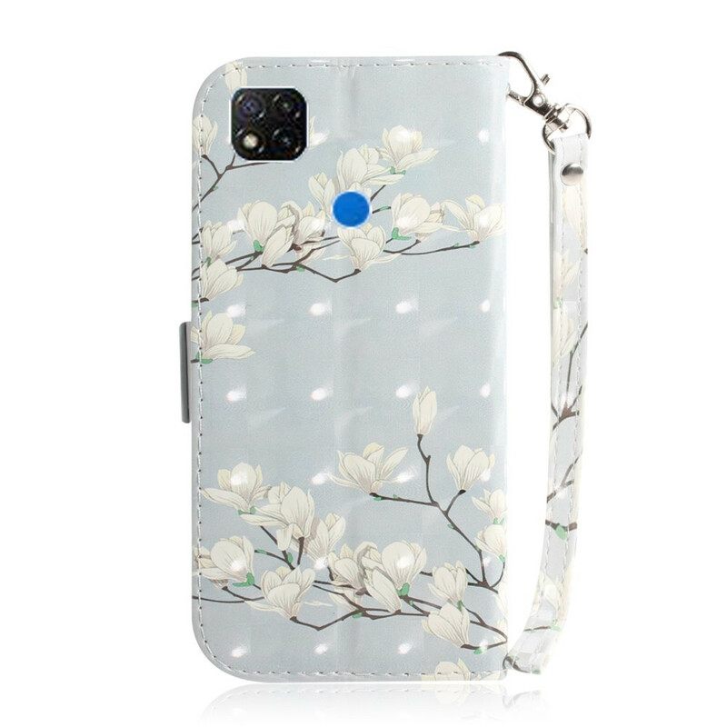 Nahkakotelo Xiaomi Redmi 9C Suojaketju Kuori Strap Flower Branch