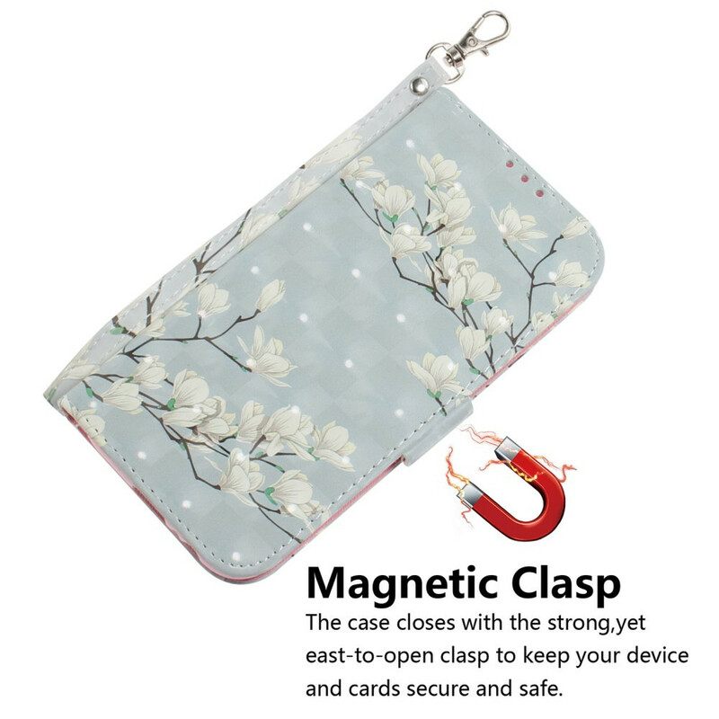 Nahkakotelo Xiaomi Redmi 9C Suojaketju Kuori Strap Flower Branch