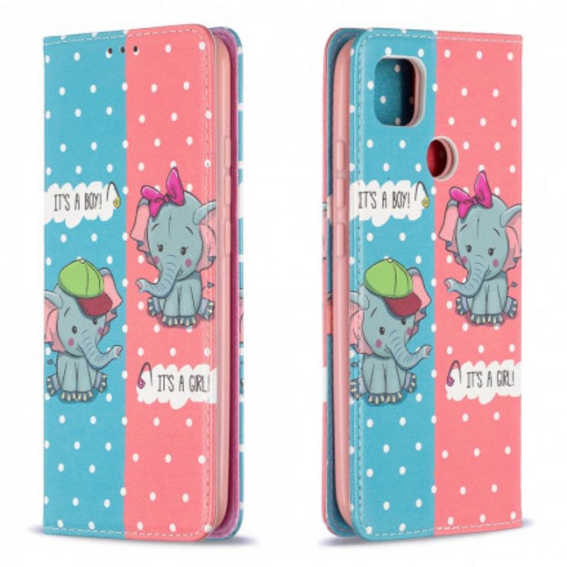 Puhelinkuoret Xiaomi Redmi 9C Kotelot Flip Baby Elephants