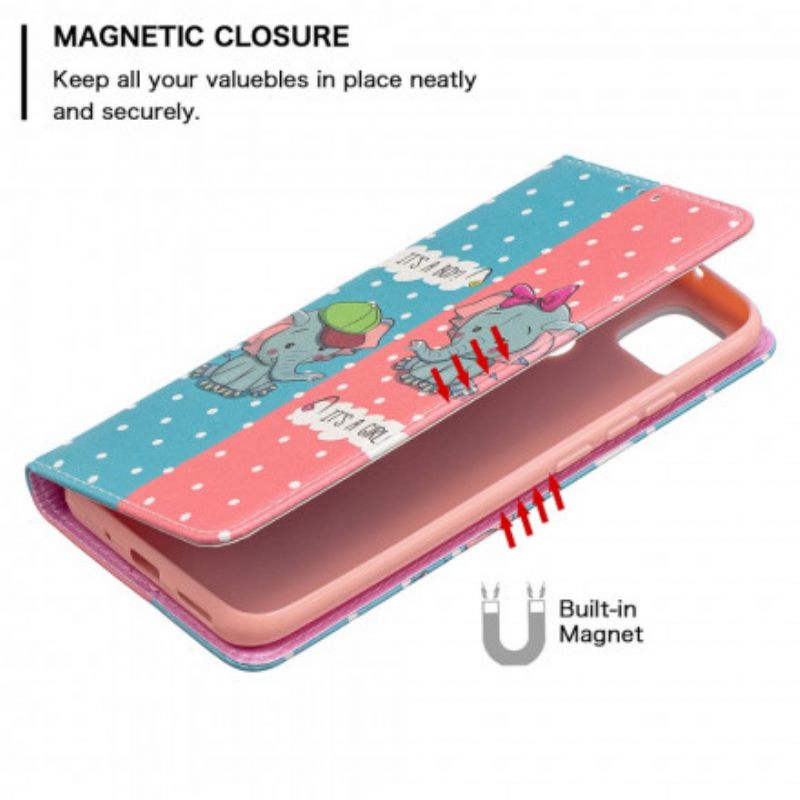 Puhelinkuoret Xiaomi Redmi 9C Kotelot Flip Baby Elephants