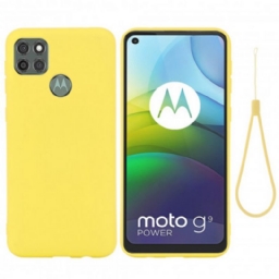 Case Moto G9 Power Nestemäinen Silikoni Kaulanauhalla