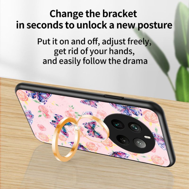 Kuori Realme 12 Pro / 12 Pro Plus Tempered Glass Ring-support Butterfly -sarja