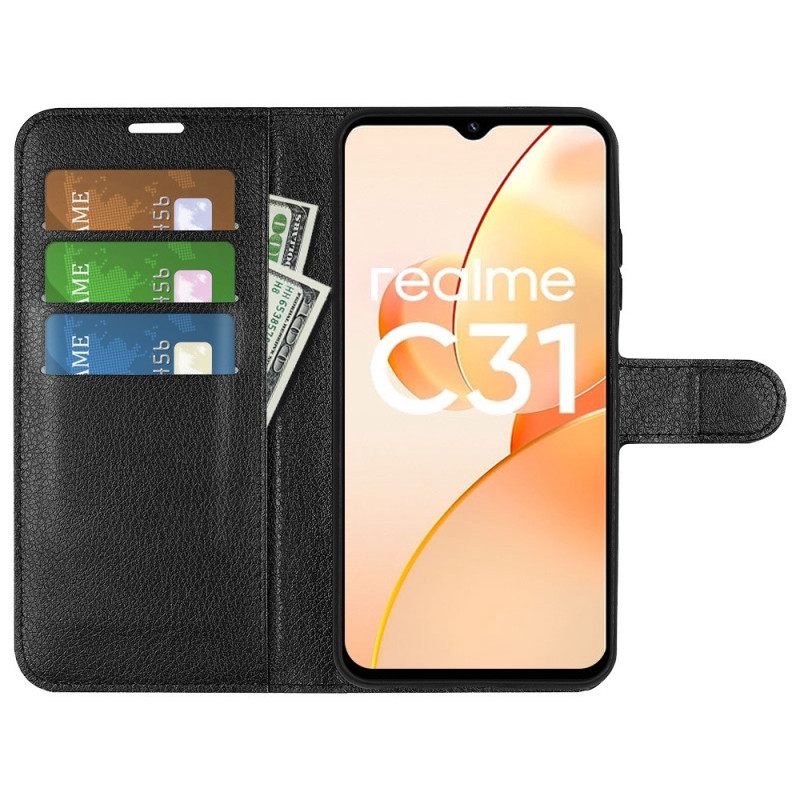 Flip Case Realme C31 Keinonahka Näyttävä