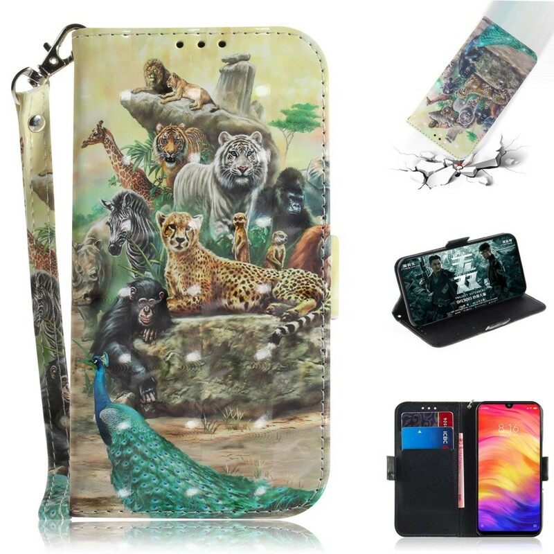 Nahkakotelo Xiaomi Redmi Note 7 Suojaketju Kuori Animal Safari Stringit