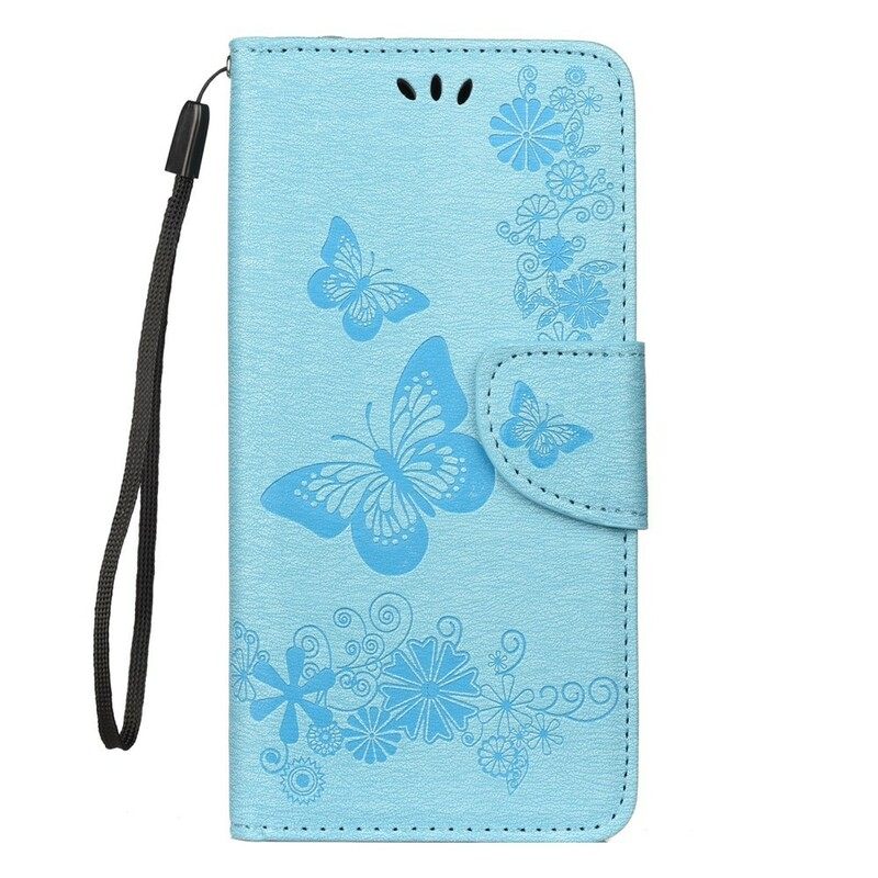 Nahkakotelo Xiaomi Redmi Note 7 Suojaketju Kuori Splendid Butterflies Hihnalla