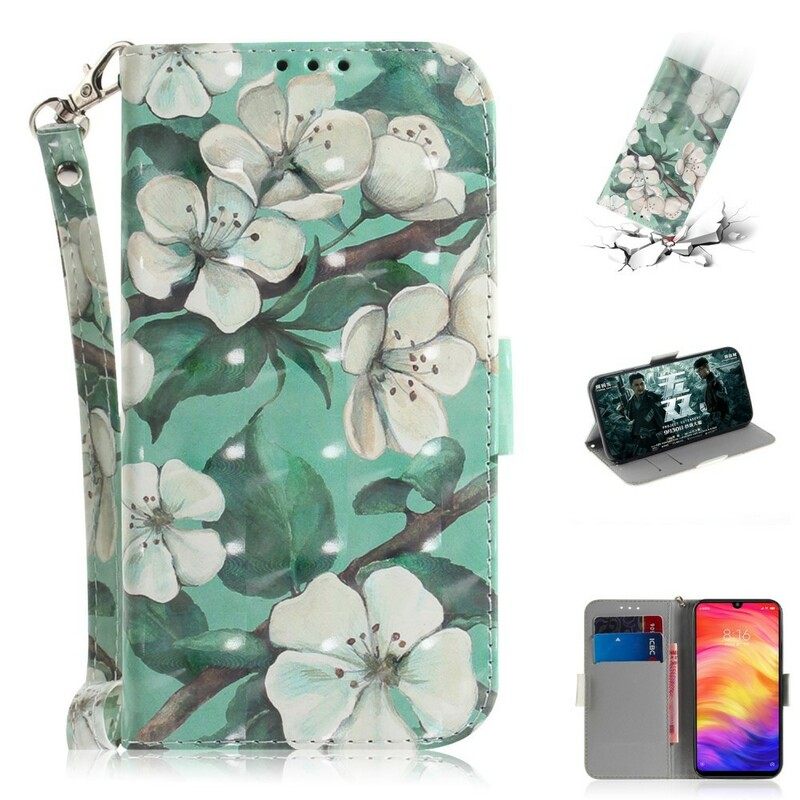 Nahkakotelo Xiaomi Redmi Note 7 Suojaketju Kuori Strap Flower Branch