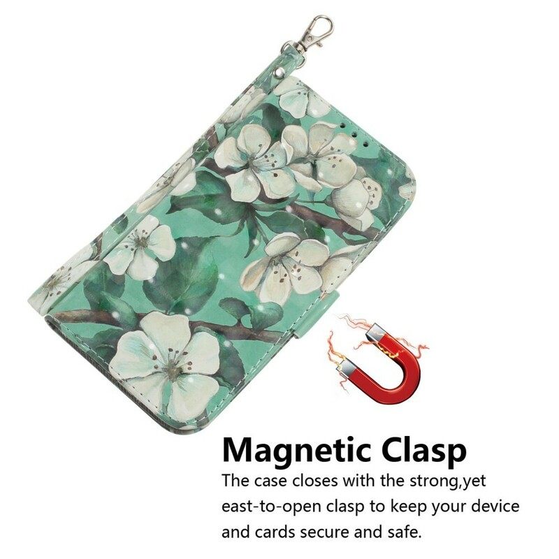 Nahkakotelo Xiaomi Redmi Note 7 Suojaketju Kuori Strap Flower Branch