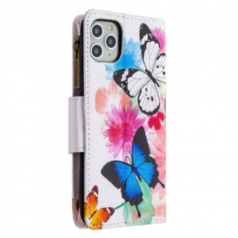 Kotelot iPhone 11 Pro Max Butterflies Vetoketjullinen Tasku