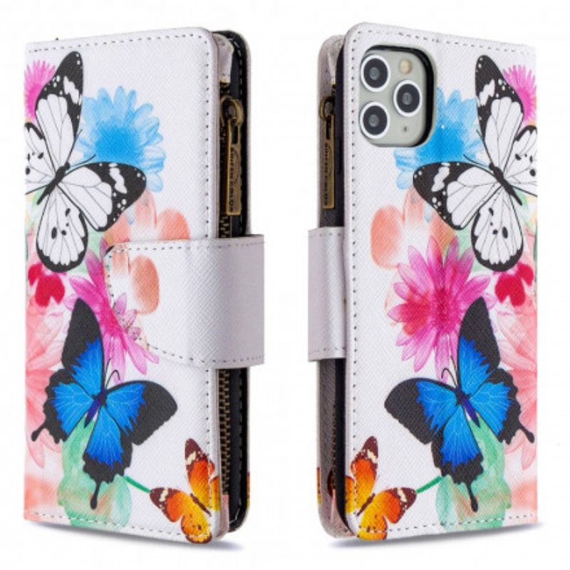 Kotelot iPhone 11 Pro Max Butterflies Vetoketjullinen Tasku