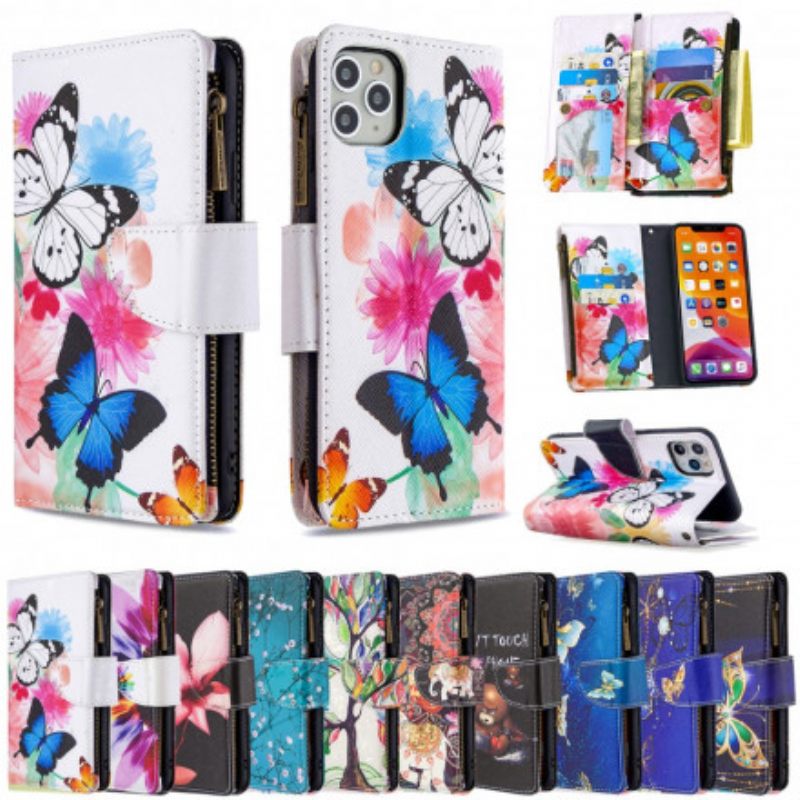 Kotelot iPhone 11 Pro Max Butterflies Vetoketjullinen Tasku