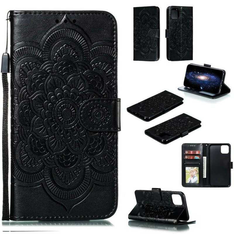 Nahkakotelo iPhone 11 Pro Max Suojaketju Kuori Full Strap Mandala