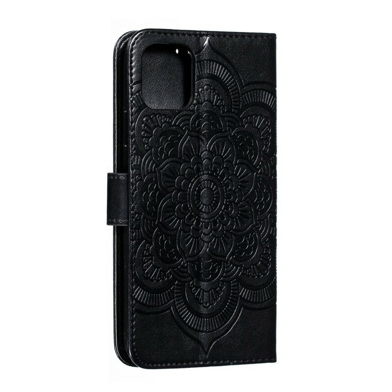 Nahkakotelo iPhone 11 Pro Max Suojaketju Kuori Full Strap Mandala