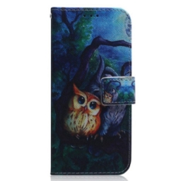 Flip Case Xiaomi Redmi Note 12 5G Suojaketju Kuori Strappy Owls -maalaus