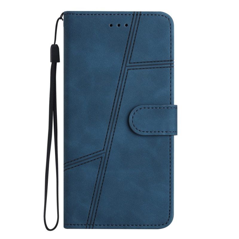 Nahkakotelo Xiaomi Redmi Note 12 5G Suojaketju Kuori Strappy Geometric Leather Style