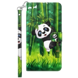 Kotelot Moto G73 5G Suojaketju Kuori Panda Ja Bambu Kaulanauhalla