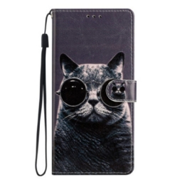 Kotelot Moto G73 5G Suojaketju Kuori Strappy Glasses Cat