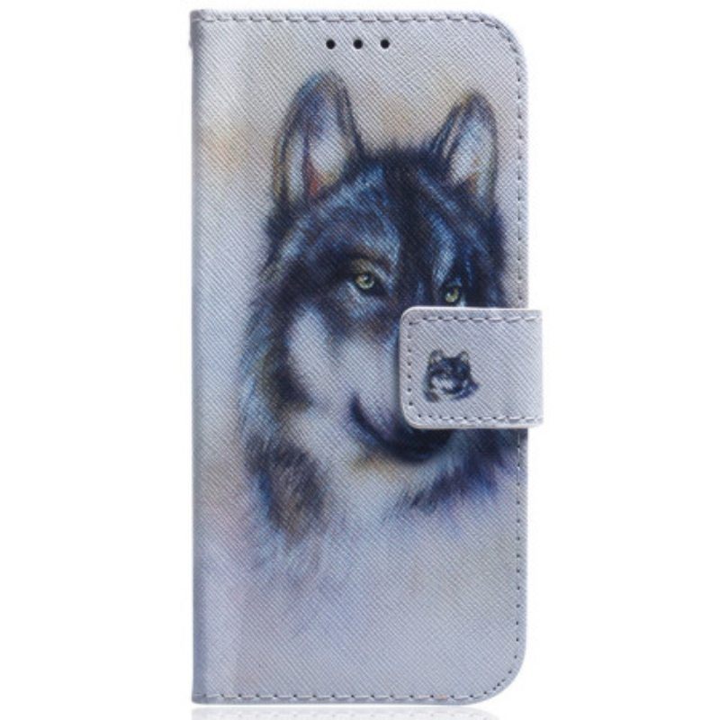 Kotelot Moto G73 5G Suojaketju Kuori Strappy Watercolour Wolf