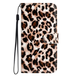 Nahkakotelo Moto G73 5G Suojaketju Kuori Strappy Leopard Print