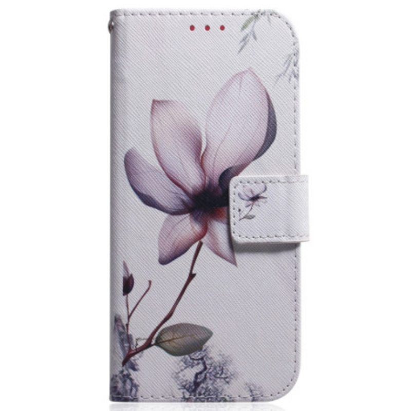 Nahkakotelo Samsung Galaxy M13 Suojaketju Kuori Vintage Strappy Flower