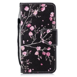 Nahkakotelo Huawei P Smart Suojaketju Kuori Pink Strappy Flowers