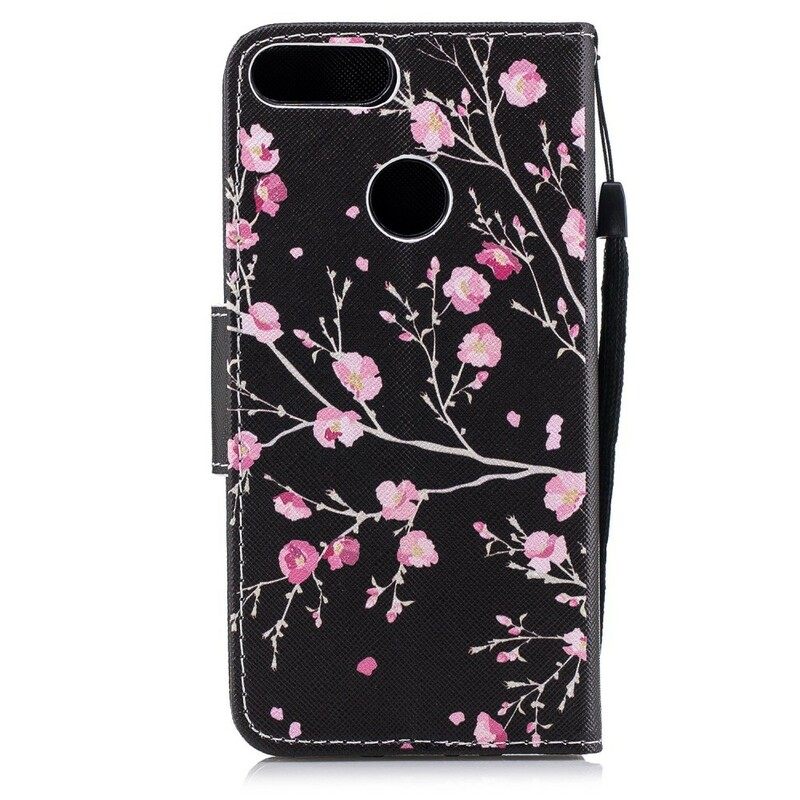 Nahkakotelo Huawei P Smart Suojaketju Kuori Pink Strappy Flowers