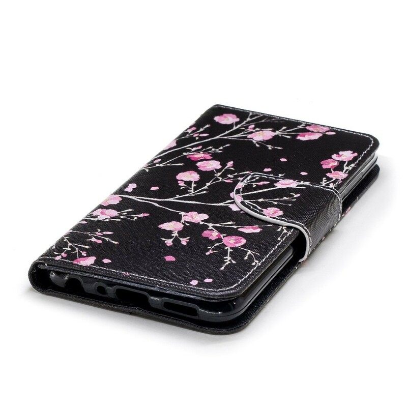 Nahkakotelo Huawei P Smart Suojaketju Kuori Pink Strappy Flowers