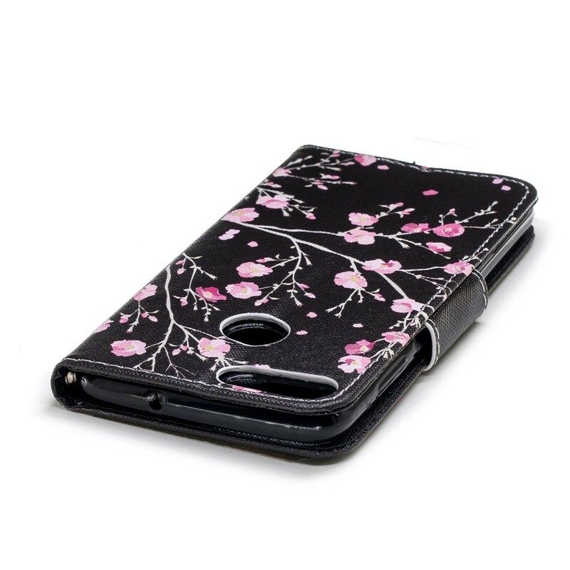 Nahkakotelo Huawei P Smart Suojaketju Kuori Pink Strappy Flowers