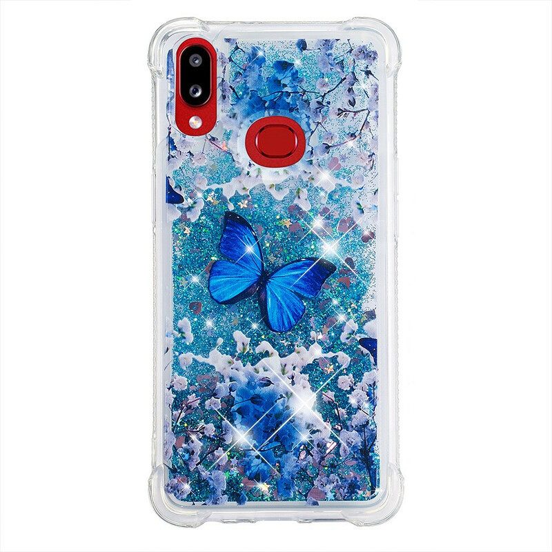 Case Samsung Galaxy A10s Glitter Blue Butterflies