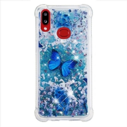 Case Samsung Galaxy A10s Glitter Blue Butterflies