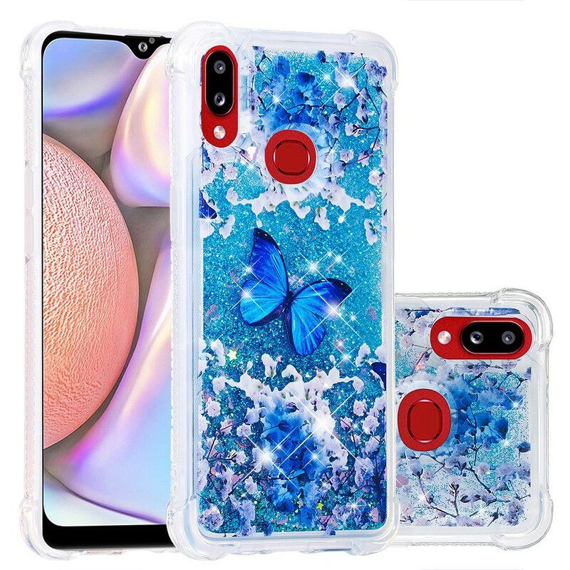 Case Samsung Galaxy A10s Glitter Blue Butterflies