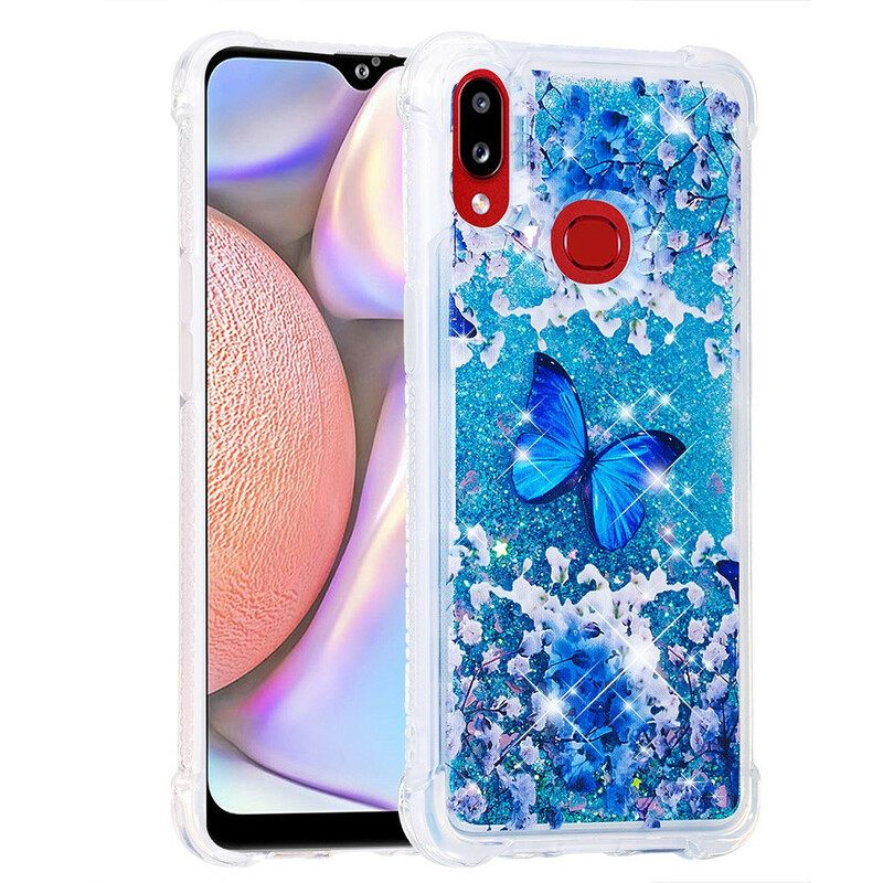 Case Samsung Galaxy A10s Glitter Blue Butterflies