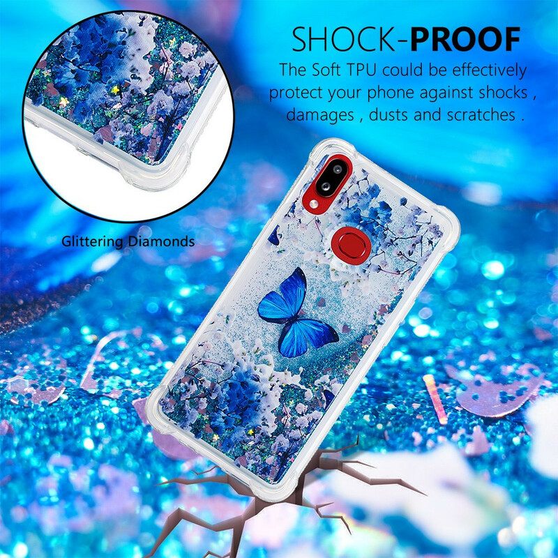 Case Samsung Galaxy A10s Glitter Blue Butterflies