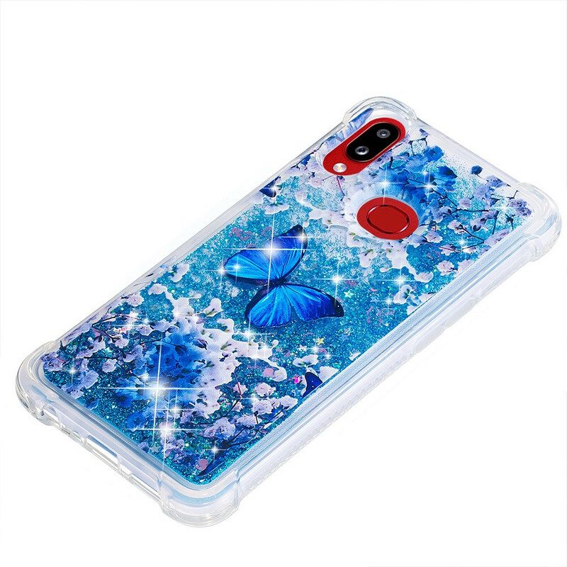 Case Samsung Galaxy A10s Glitter Blue Butterflies