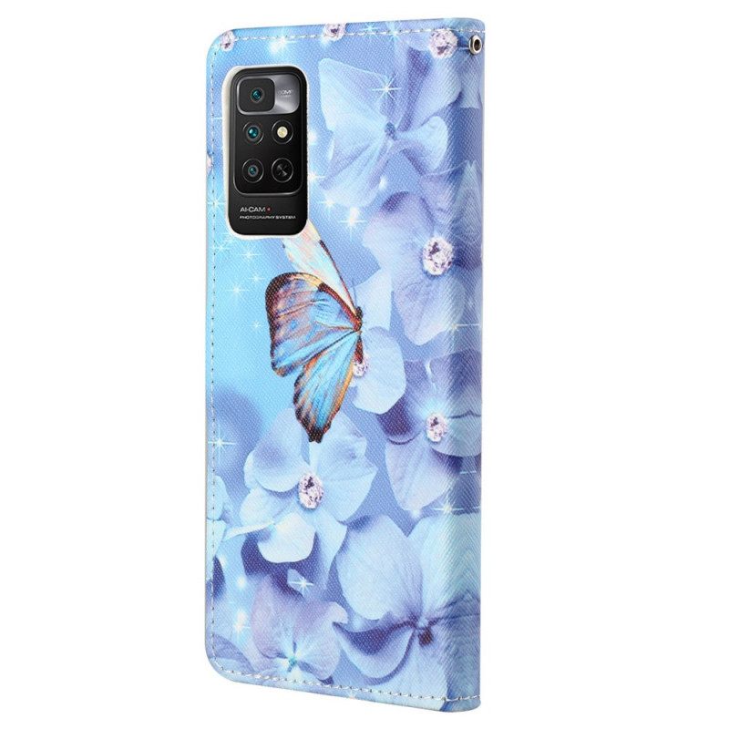 Nahkakotelo Xiaomi Redmi Note 11 / 11S Suojaketju Kuori Diamond Butterflies Hihnalla