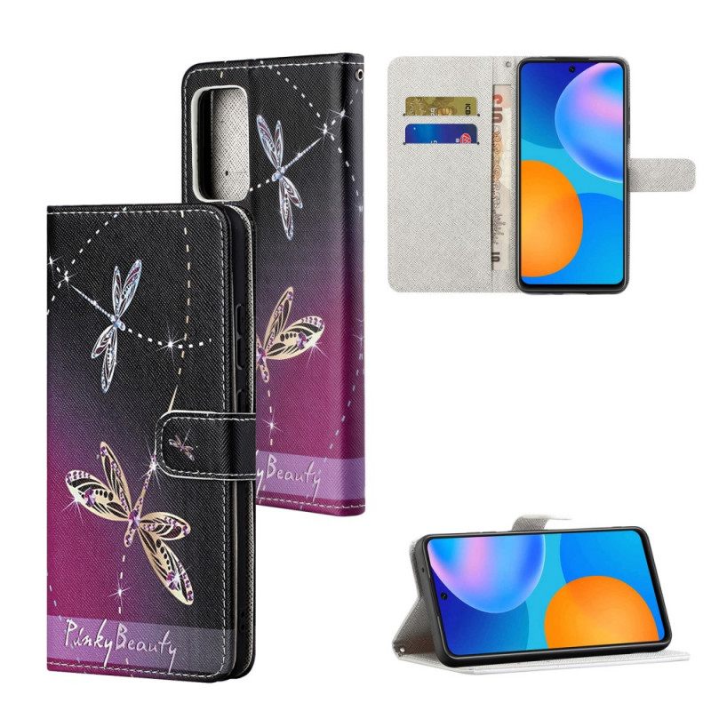 Nahkakotelo Xiaomi Redmi Note 11 / 11S Suojaketju Kuori Strappy Dragonflies