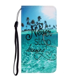 Flip Case Samsung Galaxy S22 Plus 5G Suojaketju Kuori Never Stop Dreaming Navy Strappy