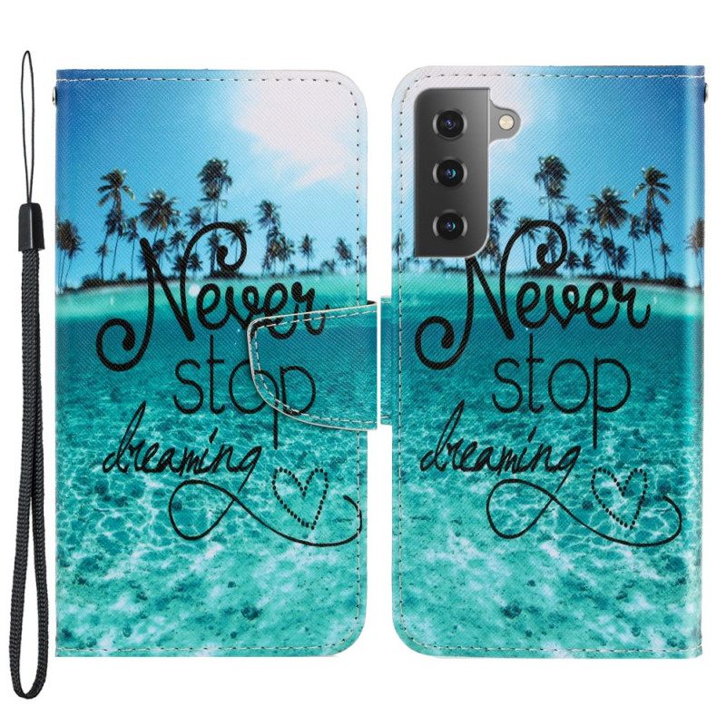 Flip Case Samsung Galaxy S22 Plus 5G Suojaketju Kuori Never Stop Dreaming Navy Strappy