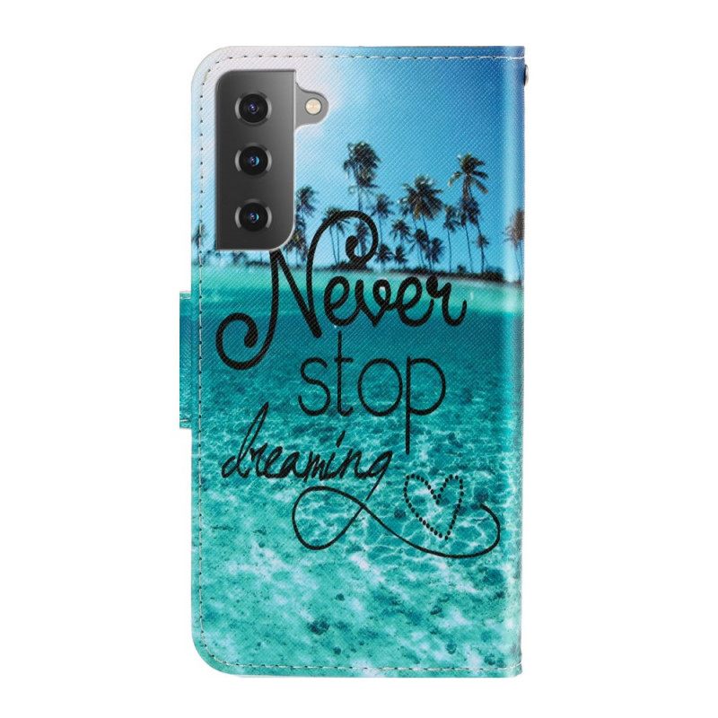 Flip Case Samsung Galaxy S22 Plus 5G Suojaketju Kuori Never Stop Dreaming Navy Strappy