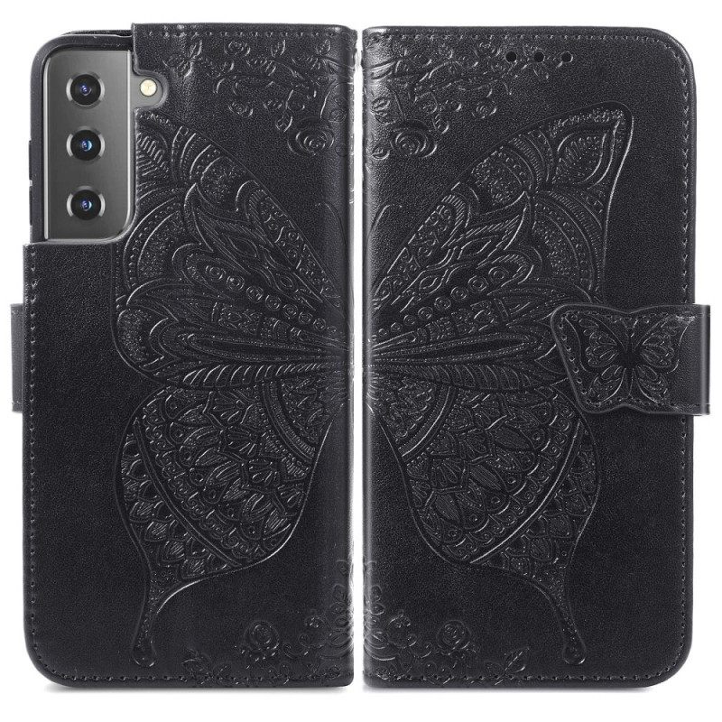 Kotelot Samsung Galaxy S22 Plus 5G Butterfly Design Kaulanauhalla