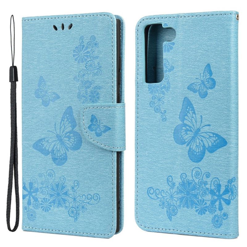 Kotelot Samsung Galaxy S22 Plus 5G Suojaketju Kuori Splendid Butterflies Hihnalla