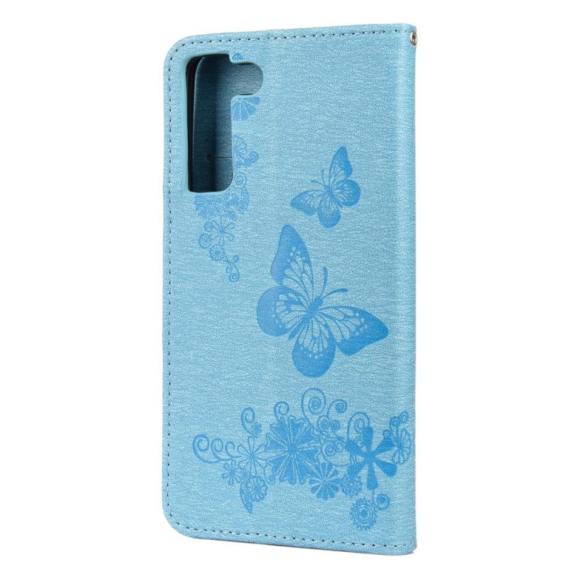 Kotelot Samsung Galaxy S22 Plus 5G Suojaketju Kuori Splendid Butterflies Hihnalla