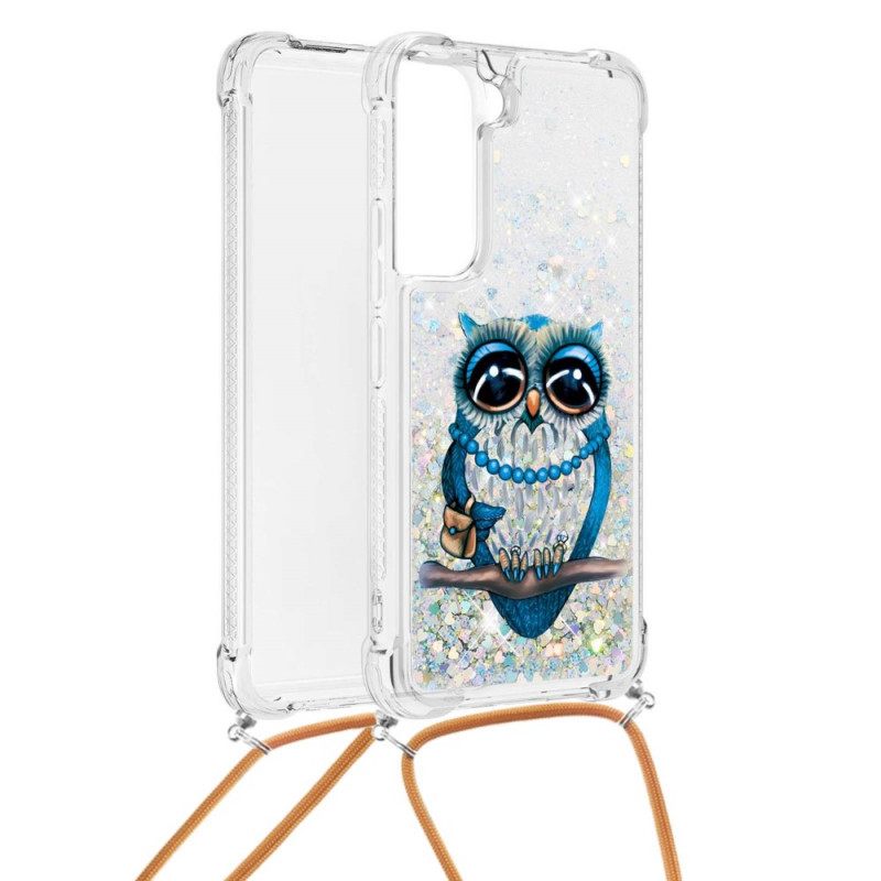 Kuori Samsung Galaxy S22 Plus 5G Kiristysnyörillä Owl Sequin Vetonauhaan