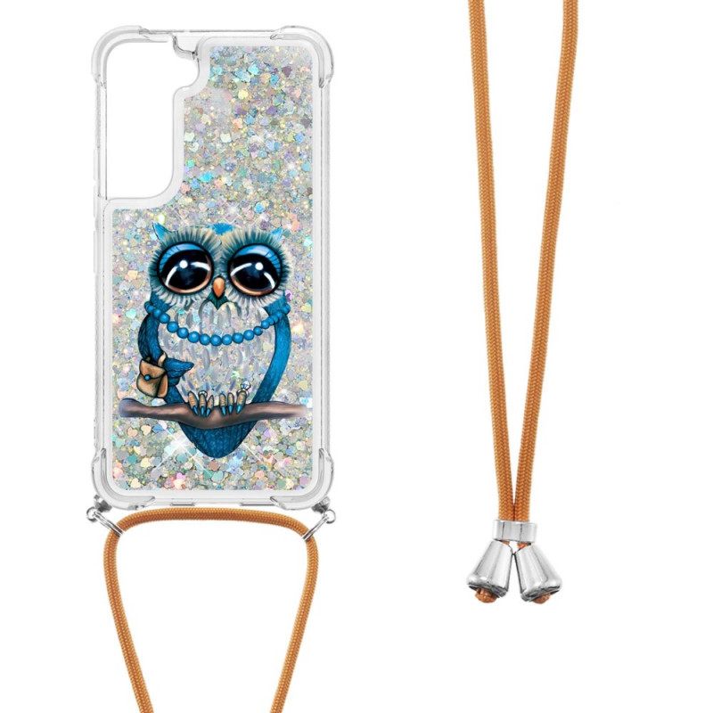 Kuori Samsung Galaxy S22 Plus 5G Kiristysnyörillä Owl Sequin Vetonauhaan