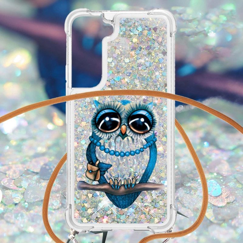 Kuori Samsung Galaxy S22 Plus 5G Kiristysnyörillä Owl Sequin Vetonauhaan