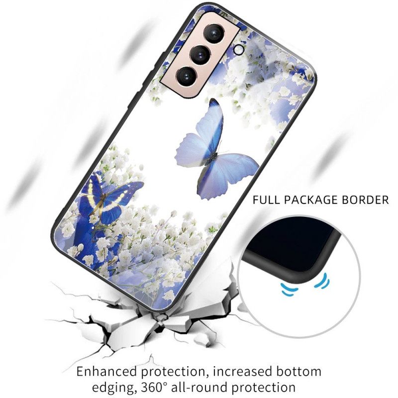 Kuori Samsung Galaxy S22 Plus 5G Tempered Glass Butterflies Design