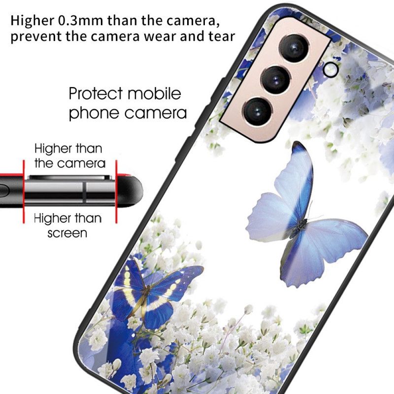 Kuori Samsung Galaxy S22 Plus 5G Tempered Glass Butterflies Design