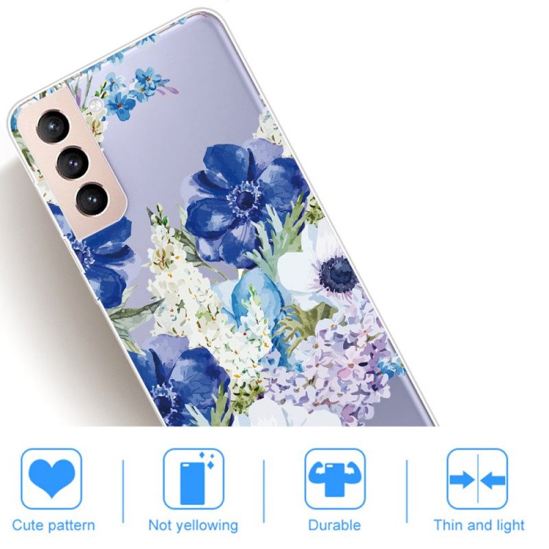 Kuori Samsung Galaxy S22 Plus 5G Watercolour Blue Flowers